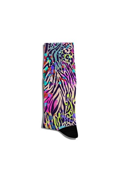 Eğlenceli Çoraplar Fun Socks Unisex Colorful Zebra Motif Paint Pattern Printed Socks Ecsoket144