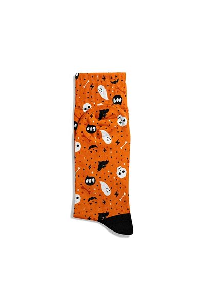 Eğlenceli Çoraplar Fun Socks Unisex Orange Floor Skull Hllweens Pattern Printed Socks Ecsoket490