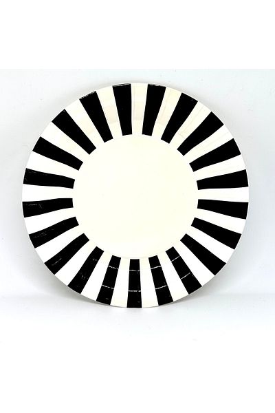 Mare Karnaval Black and White Striped Cardboard Party Plate 8 Pieces-23cm