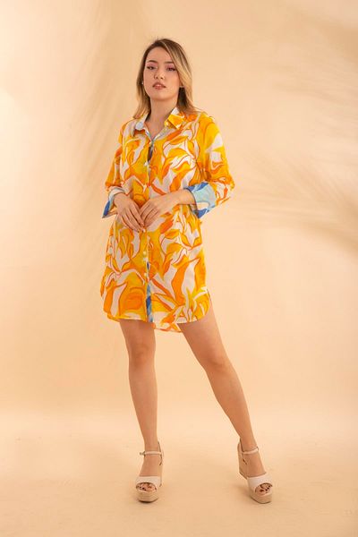 Bonitas Beachwear Κοντό πουκάμισο Battal Leaf Orange Bnts-23009-b