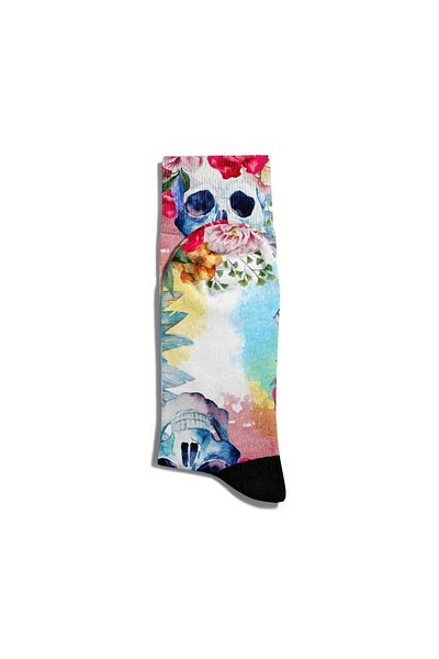 Eğlenceli Çoraplar Fun Socks Unisex Floral Skull Skull Printed Socks Ecsoket045