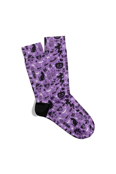 Eğlenceli Çoraplar Fun Socks Unisex Purple Space Halloween Printed Socks Ecsoket500