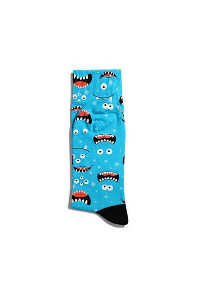 Eğlenceli Çoraplar Fun Socks Unisex Monster Smile Turquoise Printed Socks Ecsoket023
