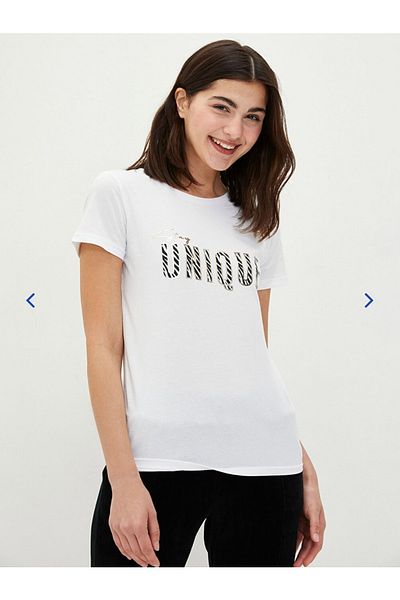 LC Waikiki Crew Neck Slogan Women's Cotton T-Shirt - Short Sleeve