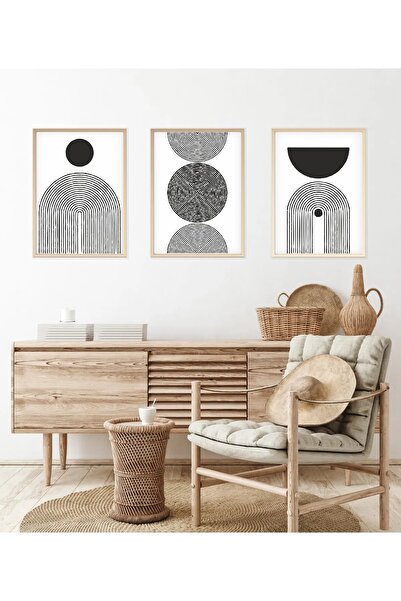Dekorsiahome Set de pictură cu rame din lemn de 3 piese Black Moon