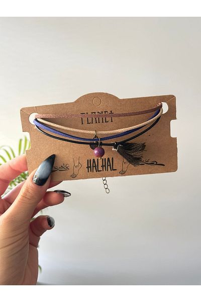 Planet Butik Green Tassel Detailed Nubuck Authentic Anklet