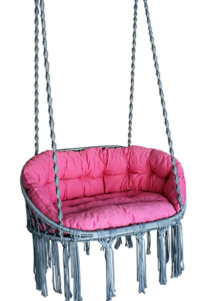 ALTINOLUK HAMAK Makrome Salıncak Bahçe Balkon Salıncağı ( Gri ) Minderli