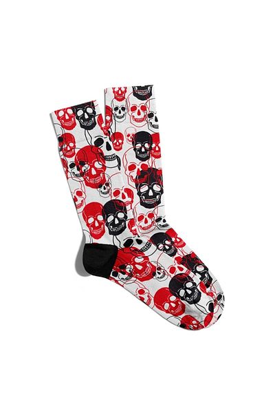 Eğlenceli Çoraplar Fun Socks Unisex Colorful Red Black Skull Printed Socks Ecsoket257