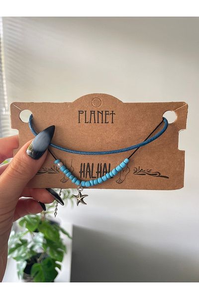 Planet Butik Blue Bead Authentic Anklet with Starfish Charm
