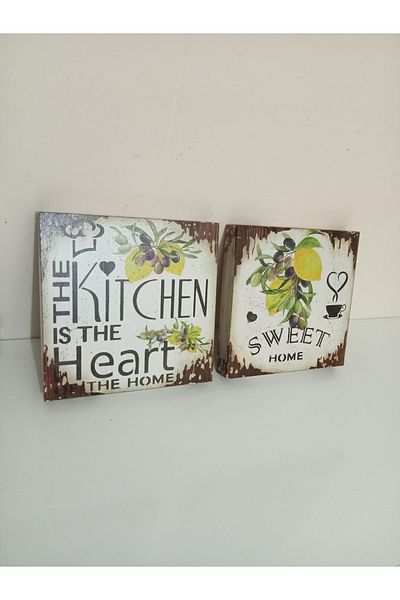 IremTasarimAtolyesi Kitchen Painting 2-Piece Board Wooden Lemon Pattern Hand Painted