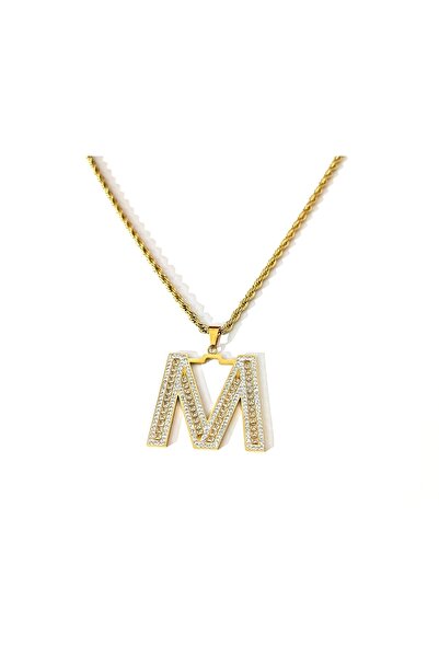 AKSESUARIM Women's Rope Chain Zircon Stone Steel Letter Necklace