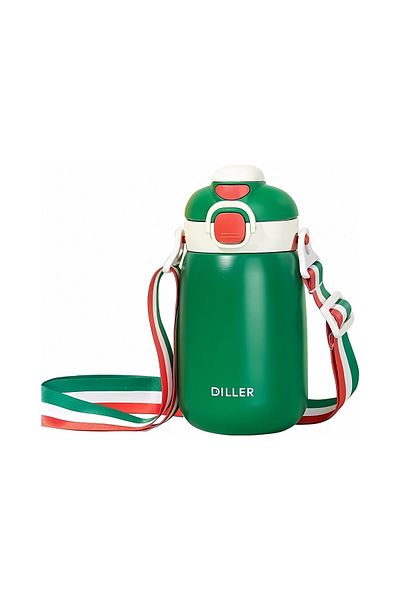 DILLER Green Thermos Flask - 420ml with Steel Straw