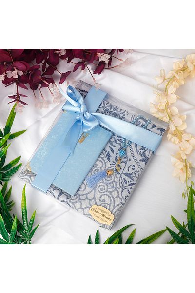 H Hediye Hemen 128 Sheets Plexiglass Written Velvet Yasin + Prayer Rug + Pearl Prayer Beads in Transparent Acetate Box - Gold