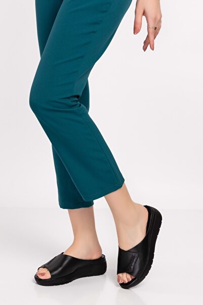 Gondol Hakiki Deri Dolgu Topuk Terlik Özl.404 - Siyah - 36