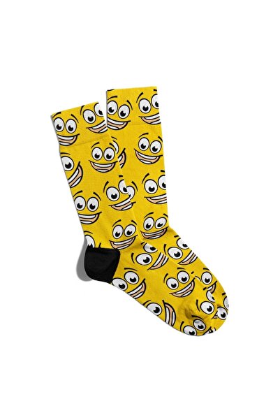 Eğlenceli Çoraplar Fun Socks Sosete unisex galbene cu imprimeu cu chip zâmbit...