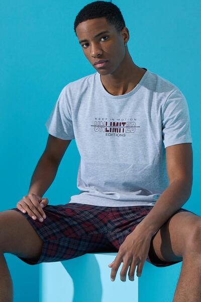 Pijamaevi طقم بيجامة رجالي مطبوع باللون الرمادي غير محدود مع شورت