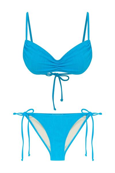 AQUELLA Σετ μπικίνι με υφή μπλε Gathered Bustier