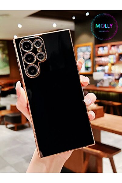 Molly Technology Galaxy S23 Ultra Için Siyah Kenarları Gold Detaylı Lüks Sili...