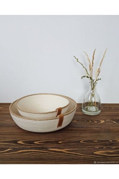 karelim home سلة فواكه من الخوص مكونة من قطعتين - سلة زخرفية متعددة الأغراض 2...