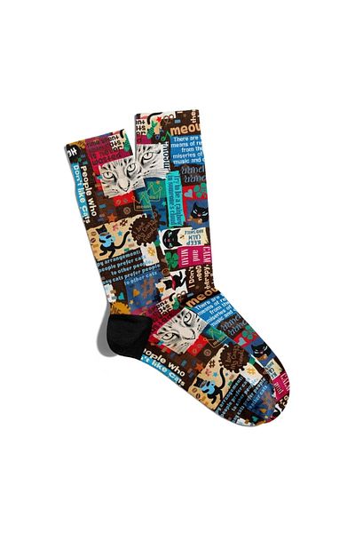 Eğlenceli Çoraplar Fun Socks Unisex Retro Cat Detail Popart Printed Socks Ecsoket135