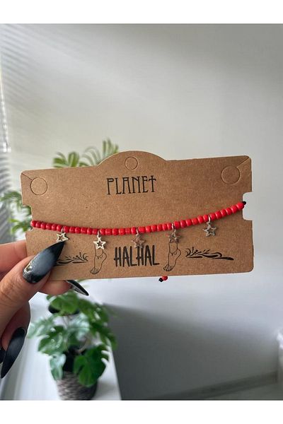 Planet Butik خلخال أصلي من الخرز الأحمر مع سحر النجوم