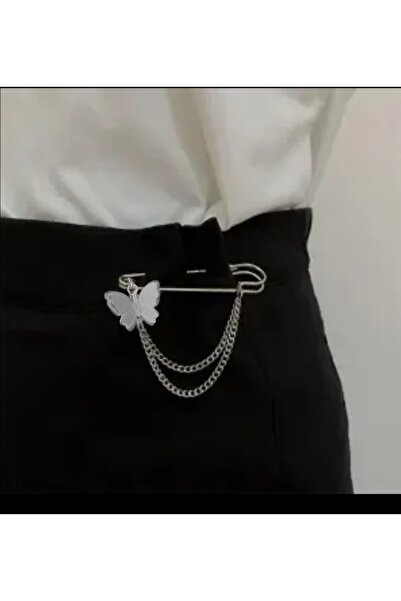 TakıConcept Punk Tarz Broş, Zincir Iskoç Iğnesi, Aksesuar Broş, Kelebek Broş