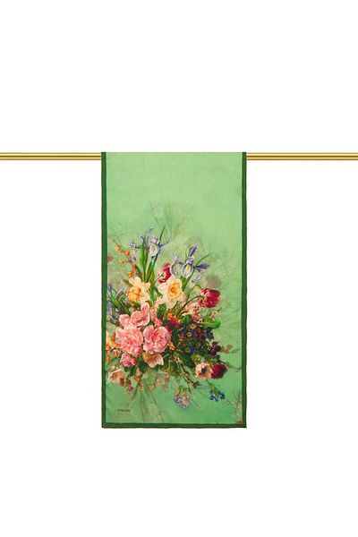 Bursa İpek Green Floral Narrow Silk Scarf