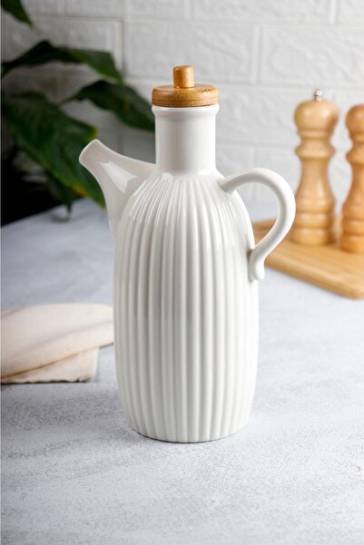 HOMENIVA Greta Porcelain Bamboo Lid Oil Bowl 600 ml
