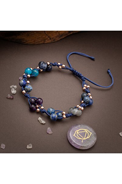 OSMANLI DOĞAL TAŞ Sertifikalı Üçüncü Göz Çakra Bilekliği Lapis, Sodalit, Ametist Doğal Taşlı Makrome Kapama