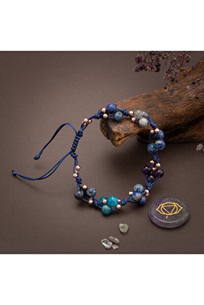 OSMANLI DOĞAL TAŞ Sertifikalı Üçüncü Göz Çakra Bilekliği Lapis, Sodalit, Ametist Doğal Taşlı Makrome Kapama