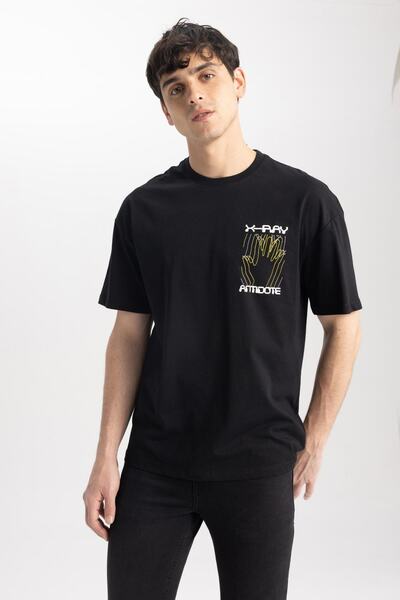 DeFacto Μπλουζάκι Comfort Fit Crew Neck Back Printed 100% Cotton T-shirt