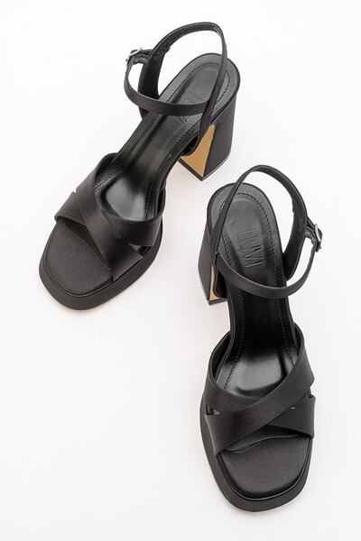 LuviShoes Lello Black Satin Women's Heeled Shoes