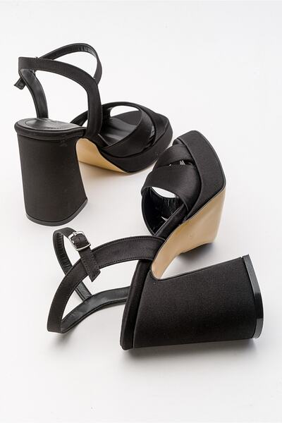 LuviShoes Lello Black Satin Women's Heeled Shoes