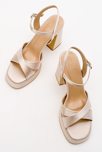 LuviShoes Beige Satin Women's Heeled Shoes - Lello