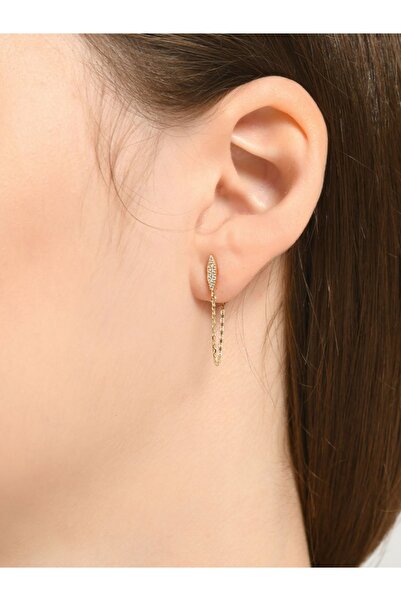 Quyumcu 14 Ayar Altın Zincirli Zirkon Taşlı Tek Küpe