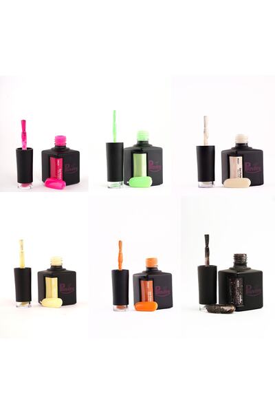 PIOVERE 6'lı Set Kalıcı Oje (pembe, Yeşil, Turuncu, Krem, Açık Sarı, Simli Koyu Gri) 15 ml