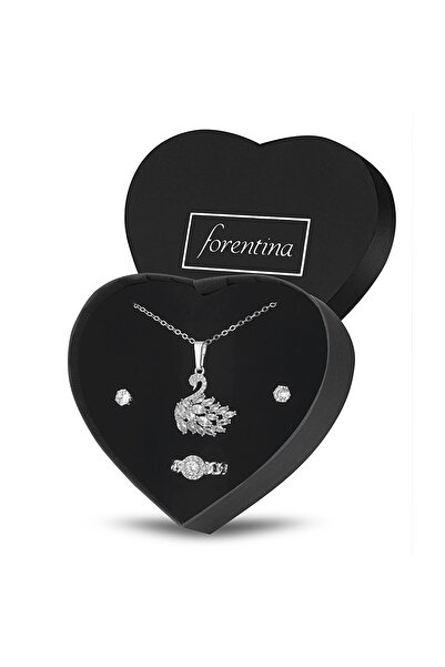 Forentina Gümüş Renk Kolye Küpe Yüzük Takı Seti - Ps292200tr