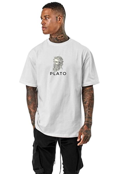 BENROMA تي شيرت بطباعة أفلاطون للجنسين كبير الحجم