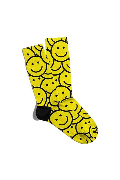 Eğlenceli Çoraplar Fun Socks Unisex Yellow Smiling Faces Pattern Printed Socks Ecsoket159
