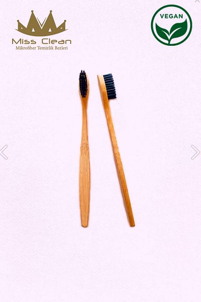 MissClean (2 Pieces) Vegan Bamboo Toothbrush 100% Biodegradable Natural Handle Natural Eye