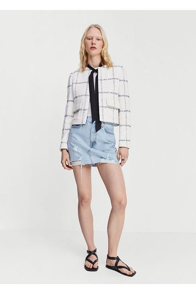 MANGO Woman Fusta mini din denim fără sudură pe margini