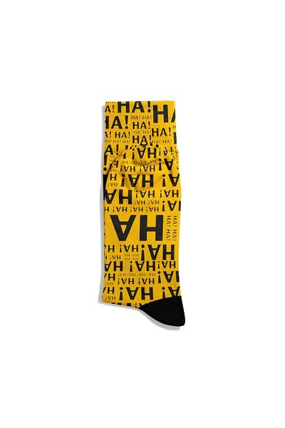Eğlenceli Çoraplar Fun Socks Unisex Yellow Ha Ha Es Printed Socks Ecsoket307