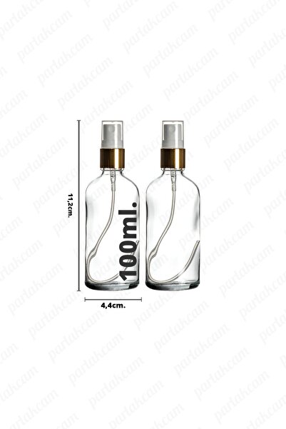 parlakcam 2 Adet Şeffaf Cam Şişe Gold Beyaz Sprey Başlıklı 100ml Sıvılar Için...
