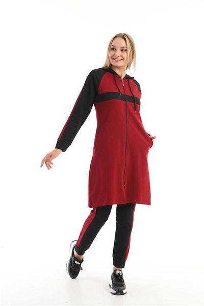 WestBound Σετ φόρμας με κουκούλα με φερμουάρ Claret Red Hijab 2 τεμαχίων