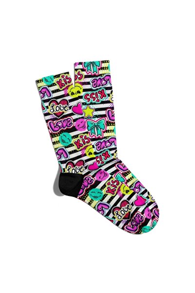 Eğlenceli Çoraplar Забавни чорапи Unisex Love Kiss Heart Pop Art Printed Sock...