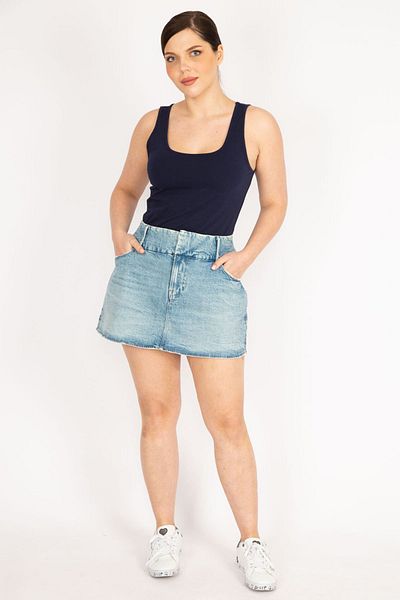 Şans Fustă de blugi din Lycra, albastră, mărime mare, cu fermoar frontal 65n36133