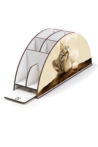 kutuTR Wooden Vip Cat Series Rainbow Ruled Desktop Pen Holder Organizer Assembled Boxed