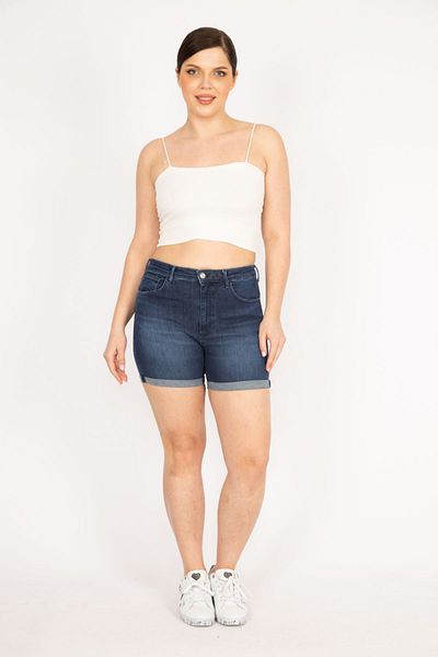 Şans Γυναικείο Navy Blue Large Size 5 Τσέπες Skinny τζιν σορτς 65n36136