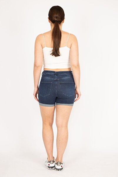 Şans Γυναικείο Navy Blue Large Size 5 Τσέπες Skinny τζιν σορτς 65n36136