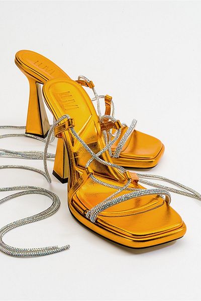 LuviShoes Mezzo Metallic Orange Women's Heeled Sandals